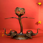 Brass Dhokra Elephant Lotus Candle Holder (11 Inch) Vedansh Craft