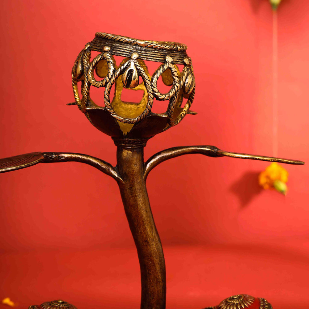 Brass Dhokra Elephant Lotus Candle Holder (11 Inch) Vedansh Craft