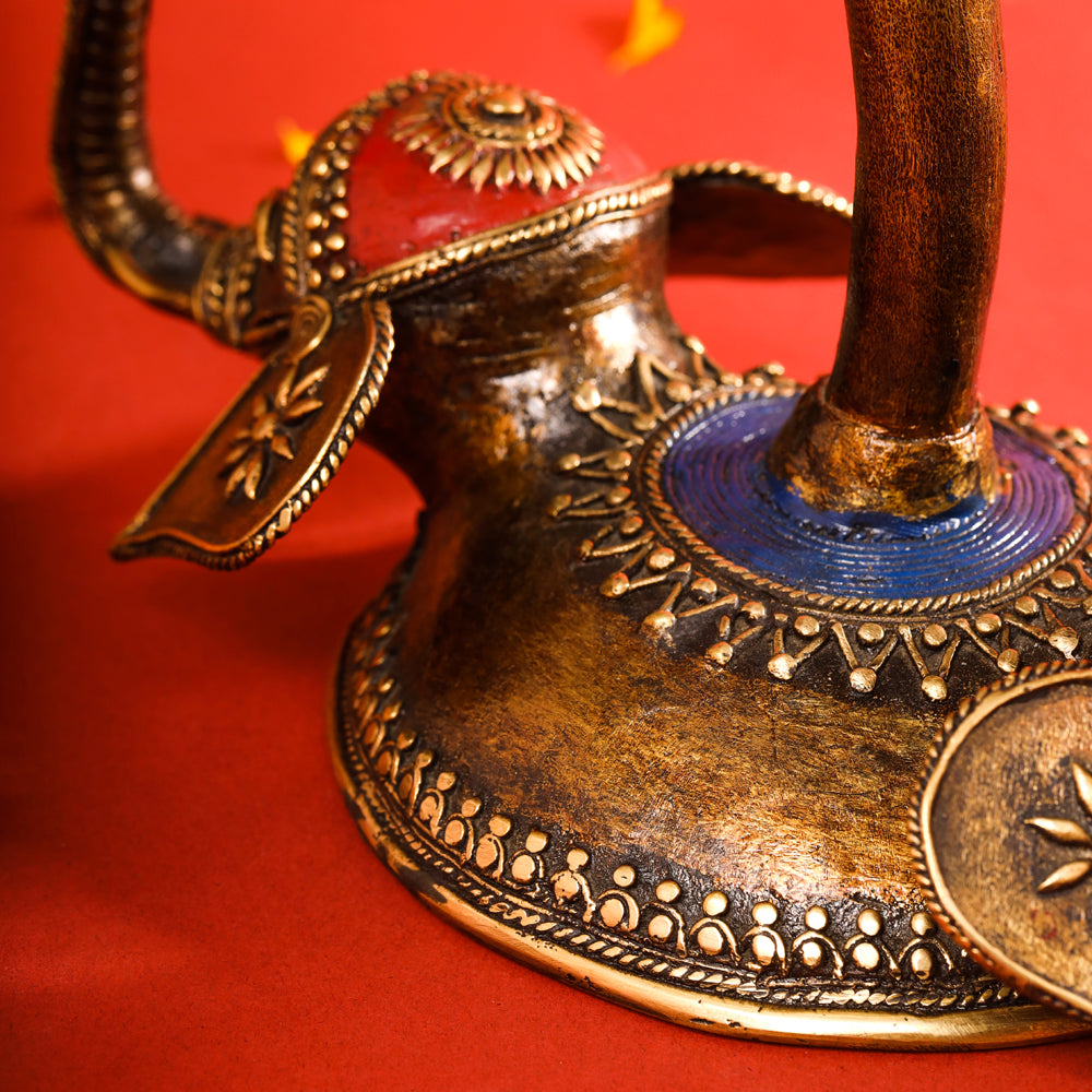 Brass Dhokra Elephant Lotus Candle Holder (11 Inch) Vedansh Craft