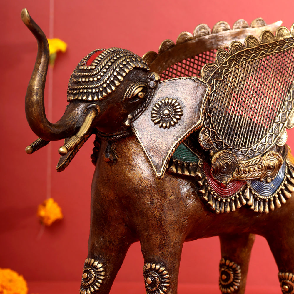 Brass Dhokra Elephant With Wings Statue (12.5 Inch) Vedansh Craft