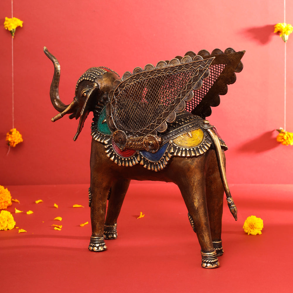 Brass Dhokra Elephant With Wings Statue (12.5 Inch) Vedansh Craft