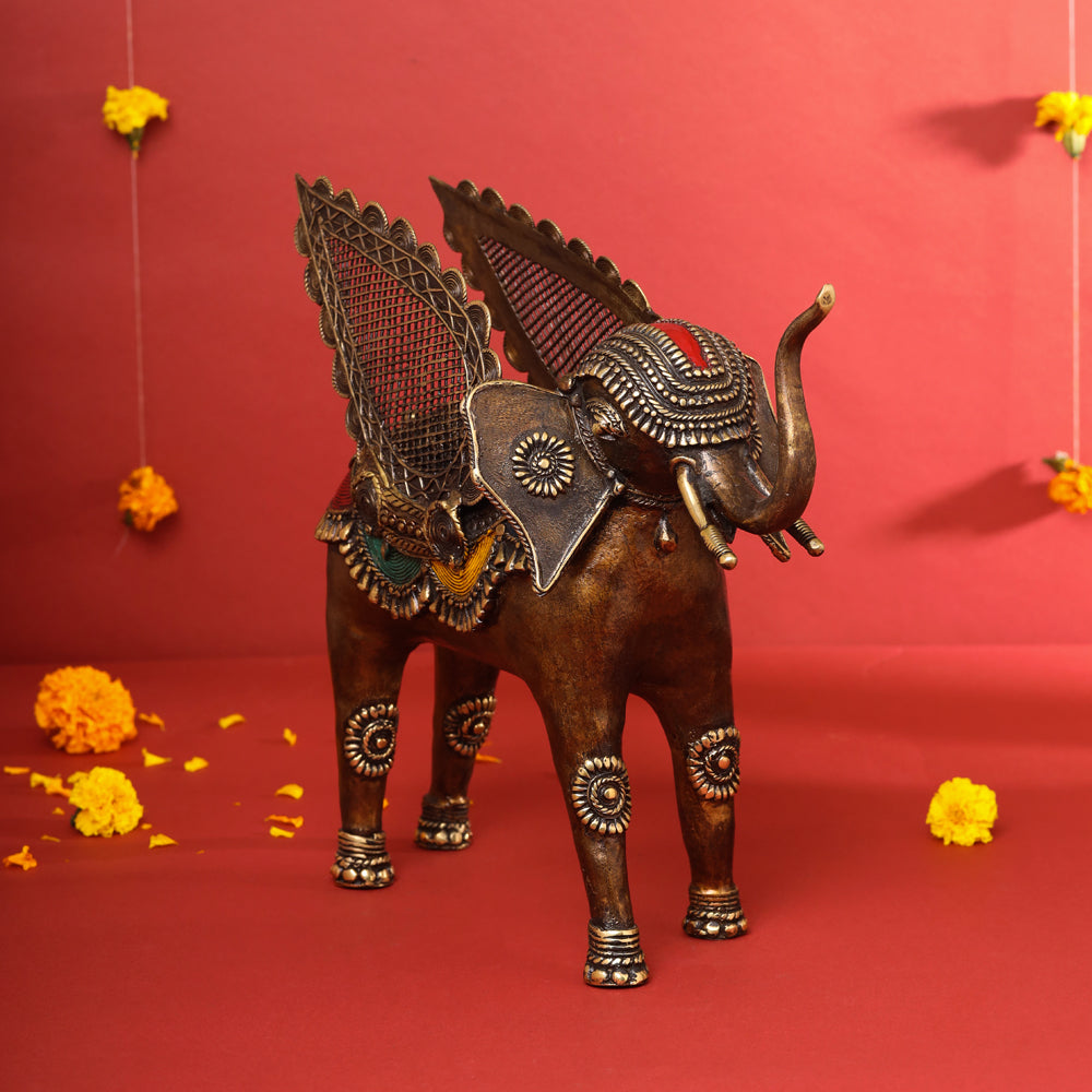 Brass Dhokra Elephant With Wings Statue (12.5 Inch) Vedansh Craft