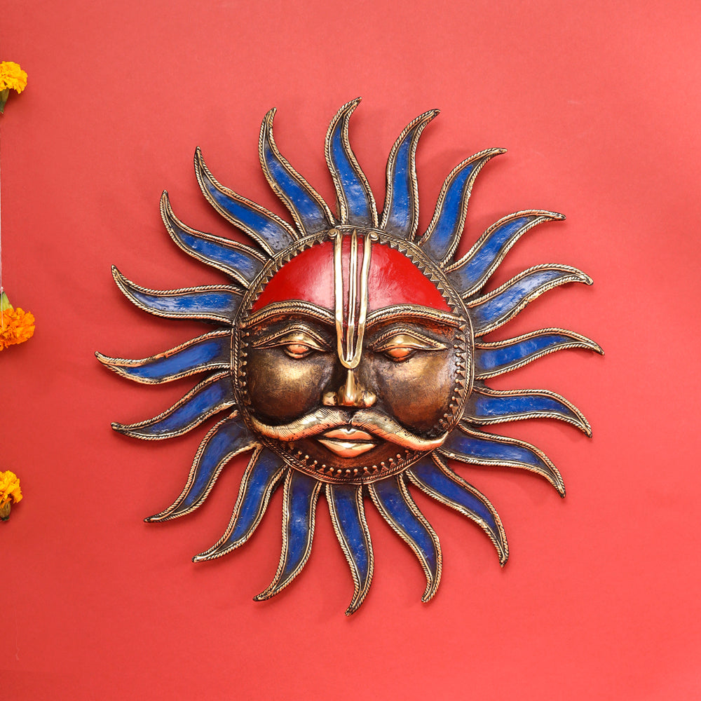 Brass Dhokra Sun Face Wall Hanging (13.5 Inch) Vedansh Craft