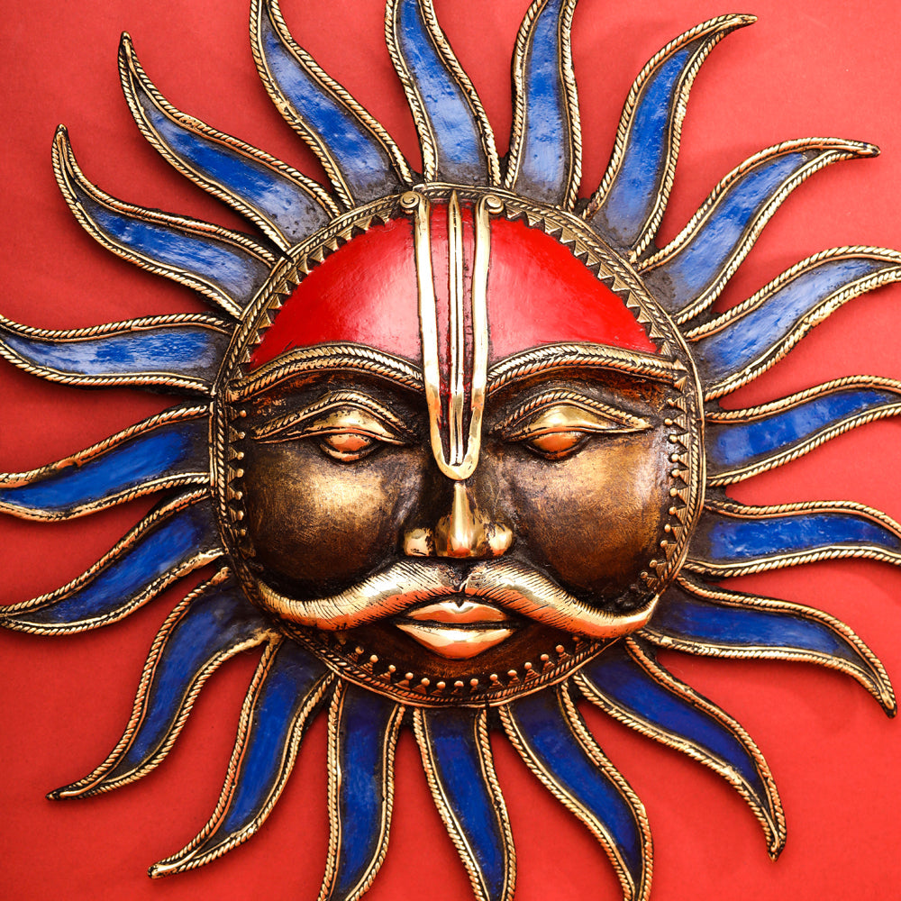 Brass Dhokra Sun Face Wall Hanging (13.5 Inch) Vedansh Craft