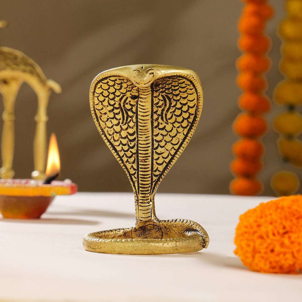 Brass Shivalinga Naaga Figurine (5 Inch) Vedansh Craft