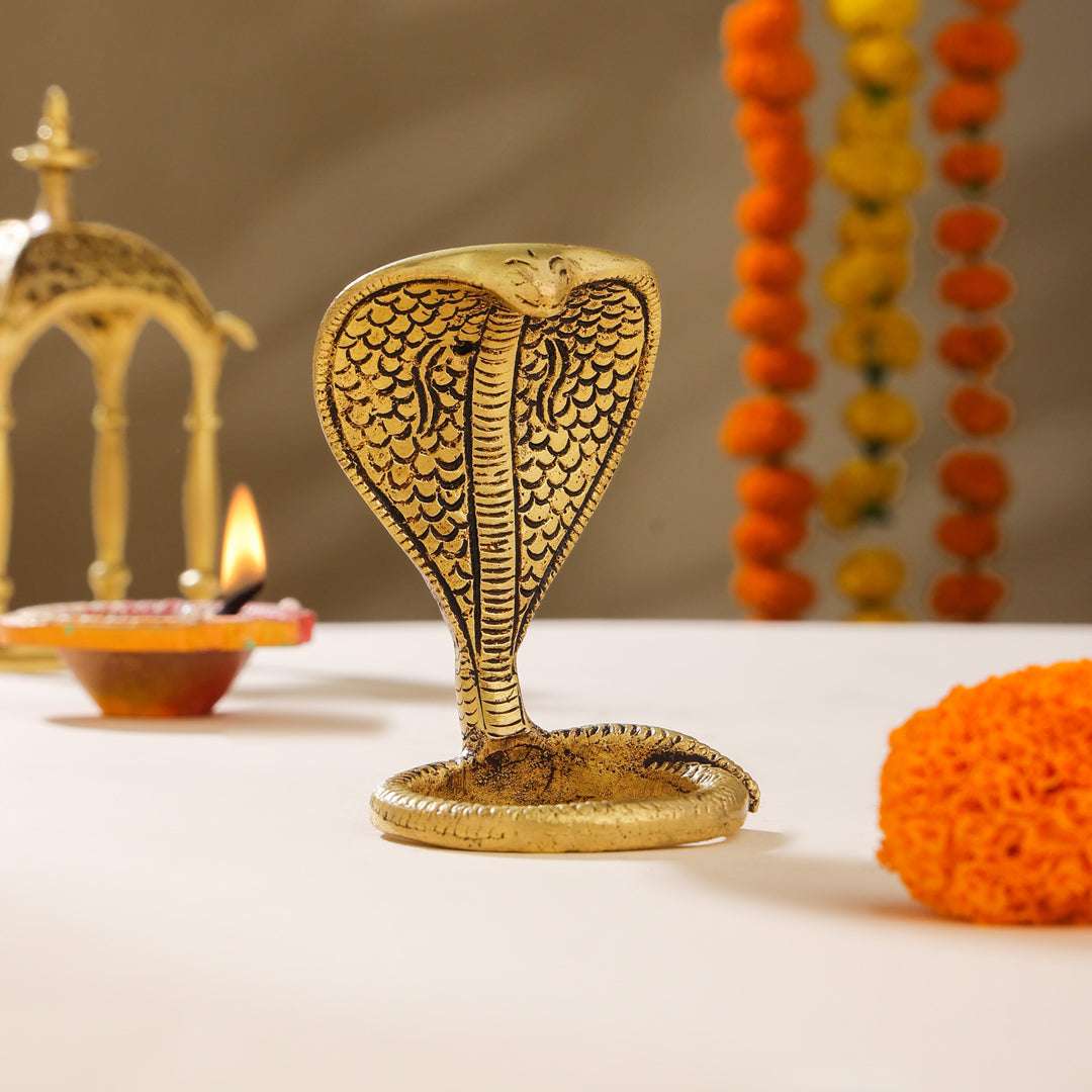 Brass Shivalinga Naaga Figurine (5 Inch) Vedansh Craft