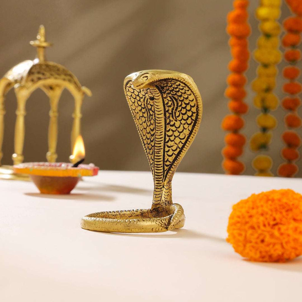 Brass Shivalinga Naaga Figurine (5 Inch) Vedansh Craft