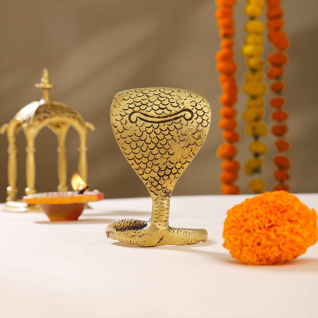 Brass Shivalinga Naaga Figurine (5 Inch) Vedansh Craft