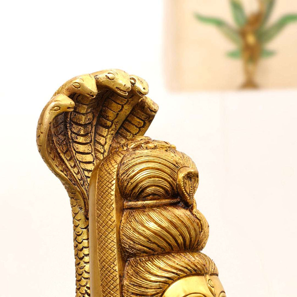 Brass Lord Shiva Mukhalingam with Naga Canopy Shivling Idol (12.5 Inch) Vedansh Craft