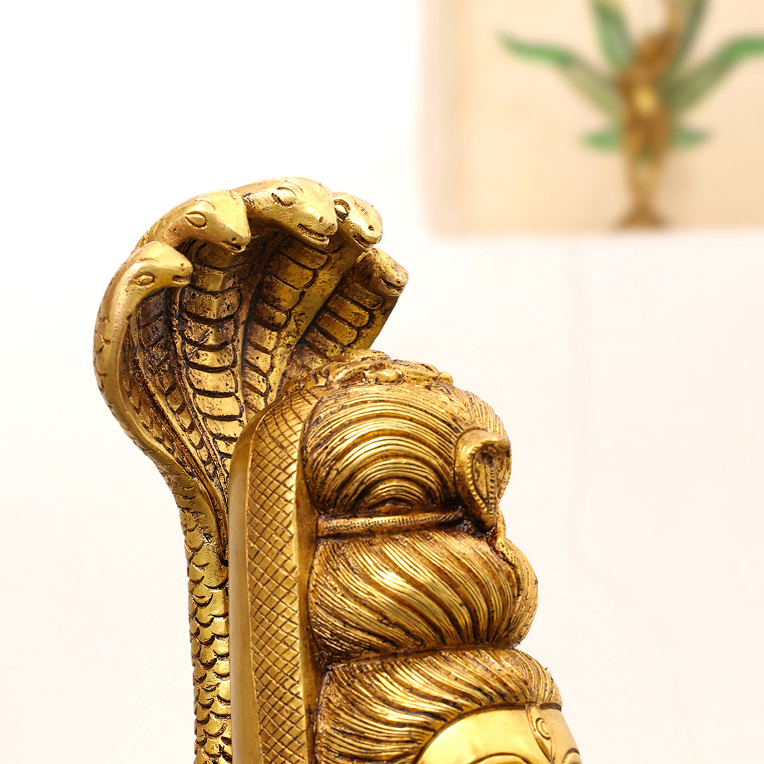 Brass Lord Shiva Mukhalingam with Naga Canopy Shivling Idol (12.5 Inch) Vedansh Craft