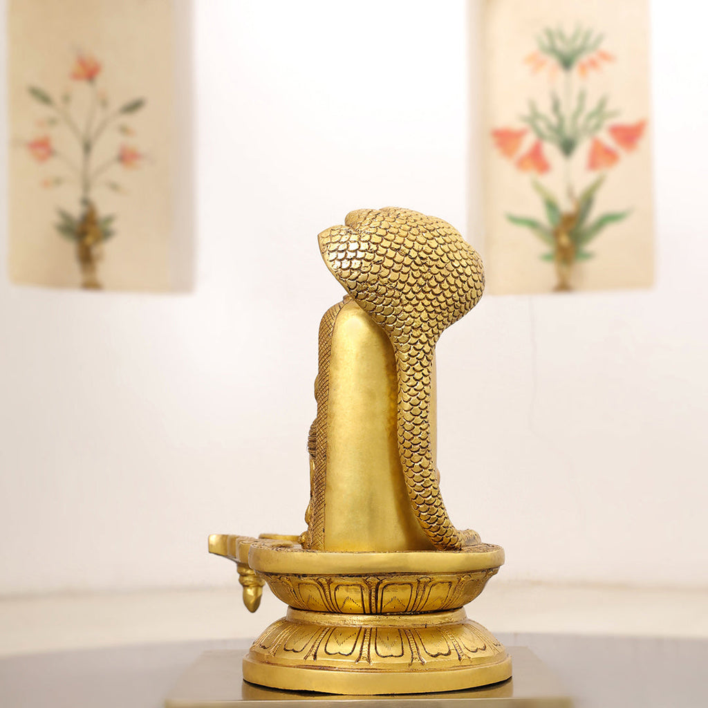 Brass Lord Shiva Mukhalingam with Naga Canopy Shivling Idol (12.5 Inch) Vedansh Craft