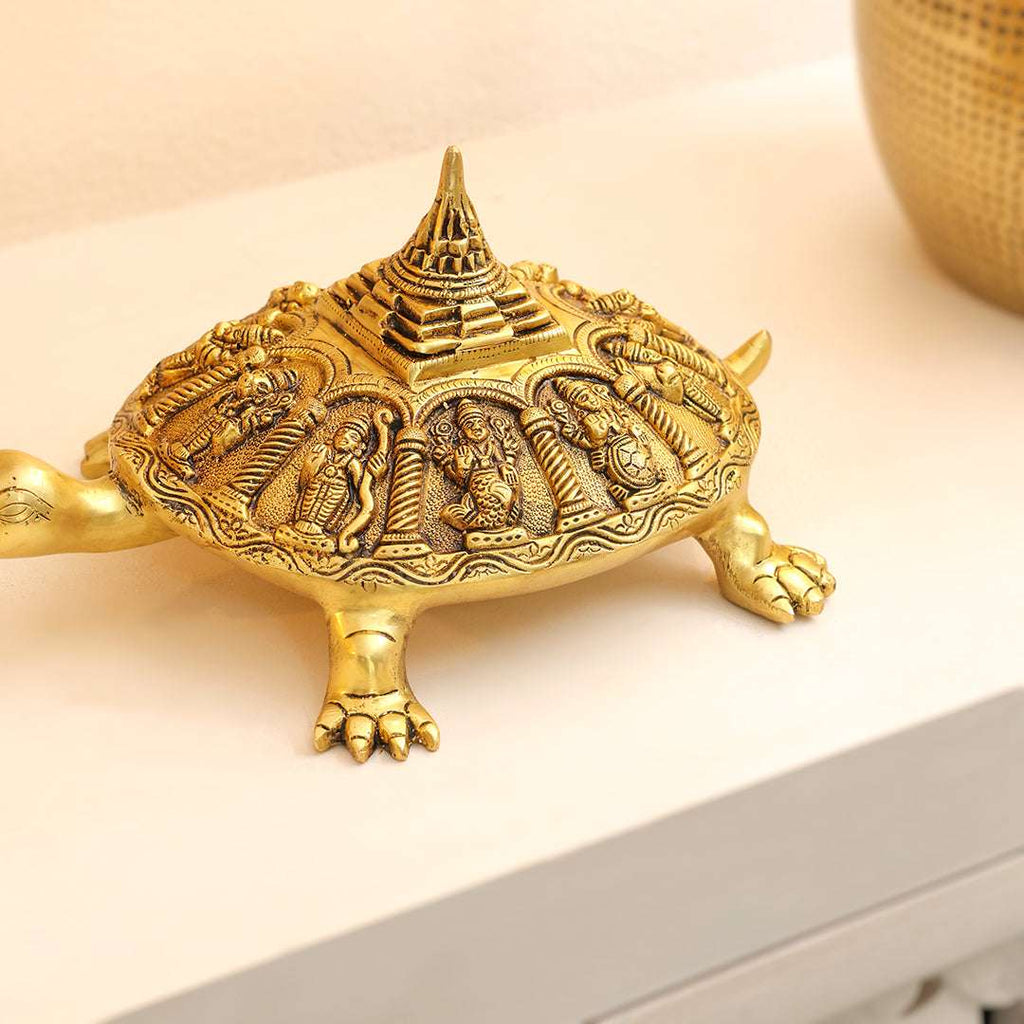 Brass Superfine Dashavatara Shree Yantra Tortoise (6 Inch) Vedansh Craft