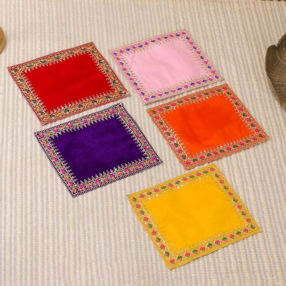 Hand Embroidered  And Sequin Work God Pooja Asana (12 X 10 Inch) Vedansh Craft