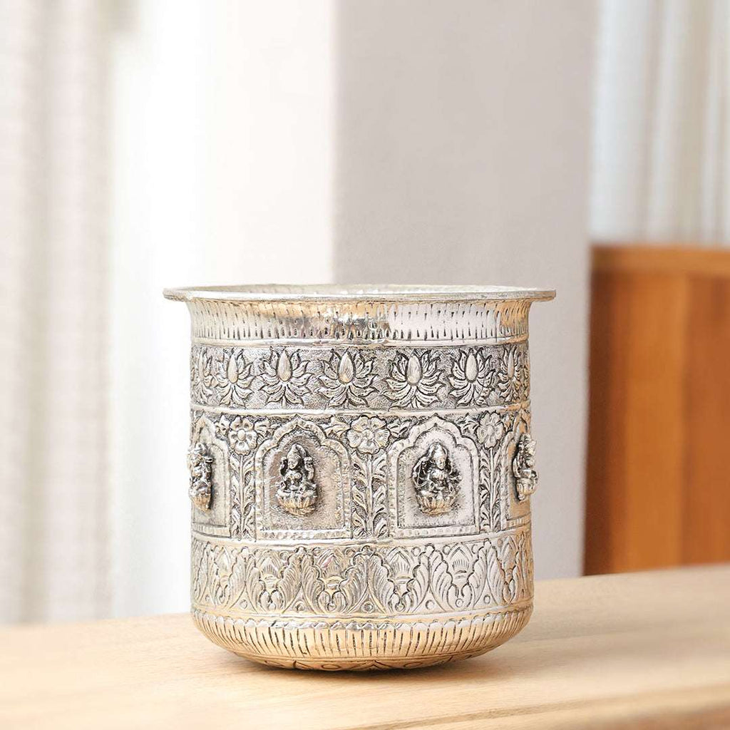 Brass Silver Plated Ashtalakshmi Decorative Pot Vedansh Craft
