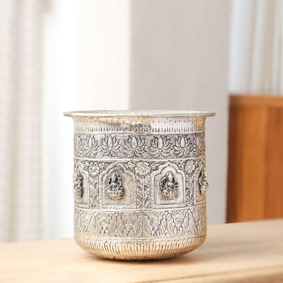 Brass Silver Plated Ashtalakshmi Decorative Pot Vedansh Craft