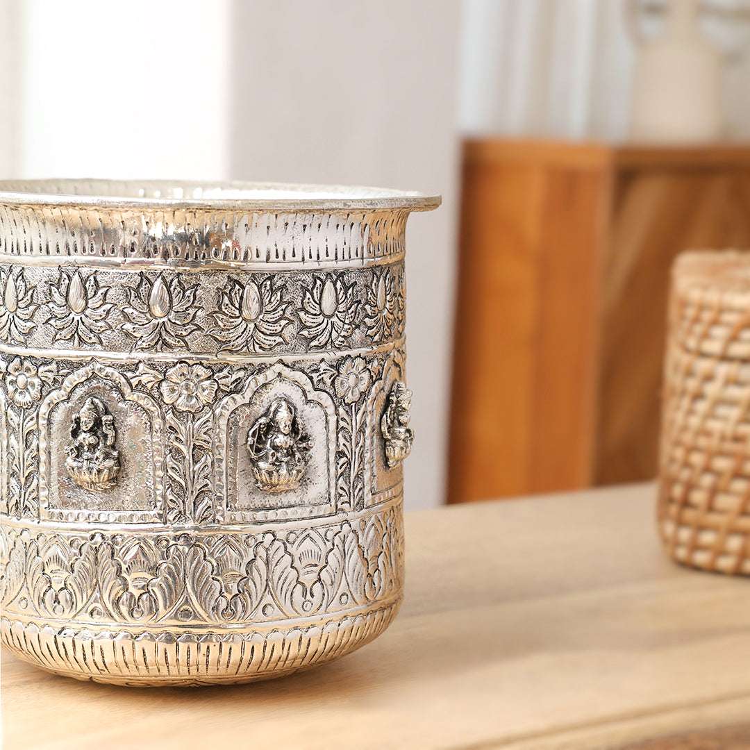 Brass Silver Plated Ashtalakshmi Decorative Pot Vedansh Craft