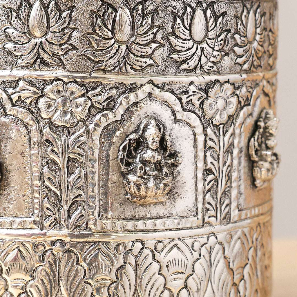 Brass Silver Plated Ashtalakshmi Decorative Pot Vedansh Craft