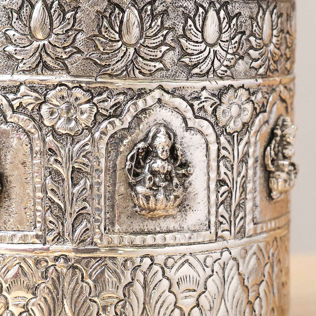 Brass Silver Plated Ashtalakshmi Decorative Pot Vedansh Craft