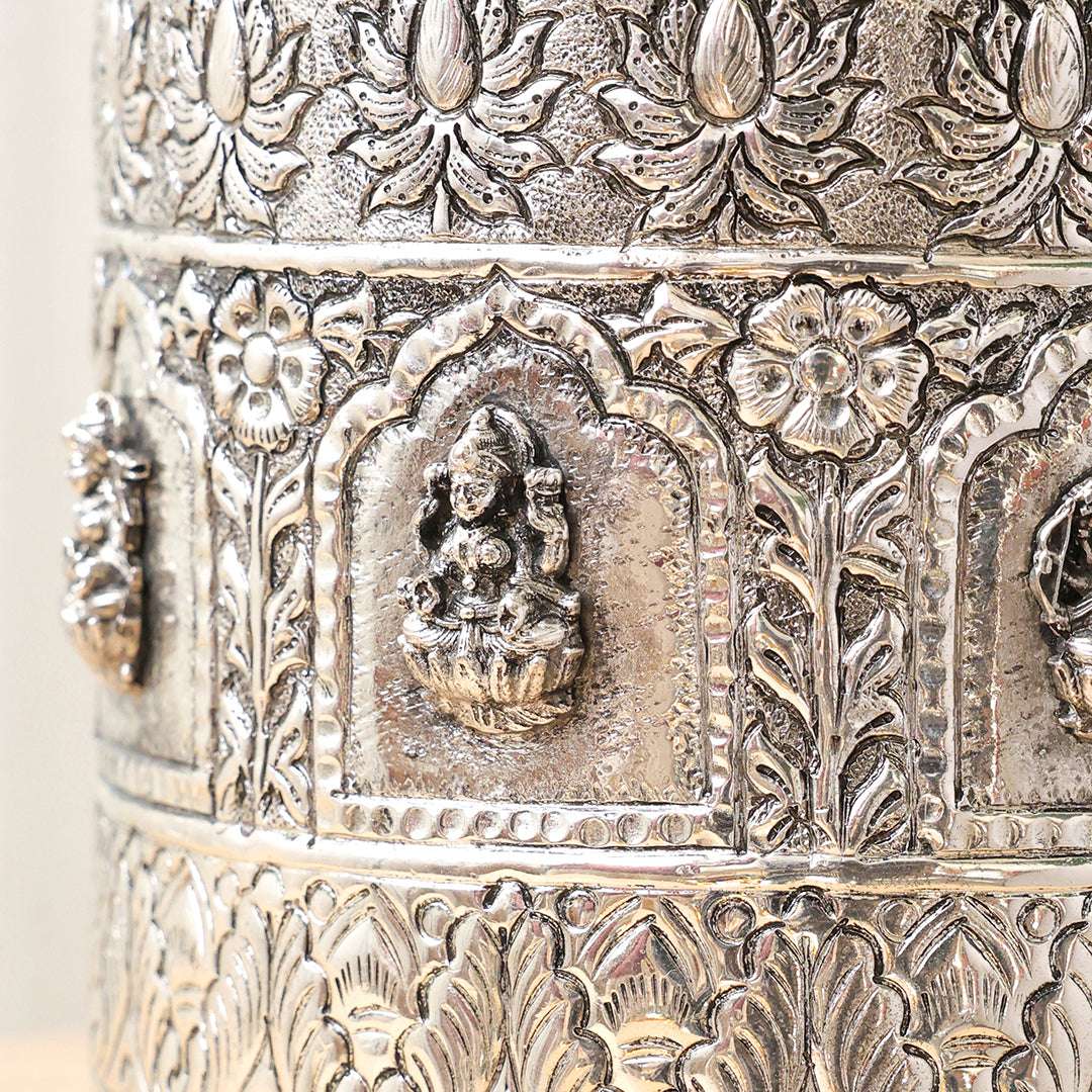 Brass Silver Plated Ashtalakshmi Decorative Pot Vedansh Craft