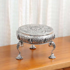 Brass Silver Plated Ashtalakshmi Chowki With Elephant Pillars (6.5 Inch) Vedansh Craft