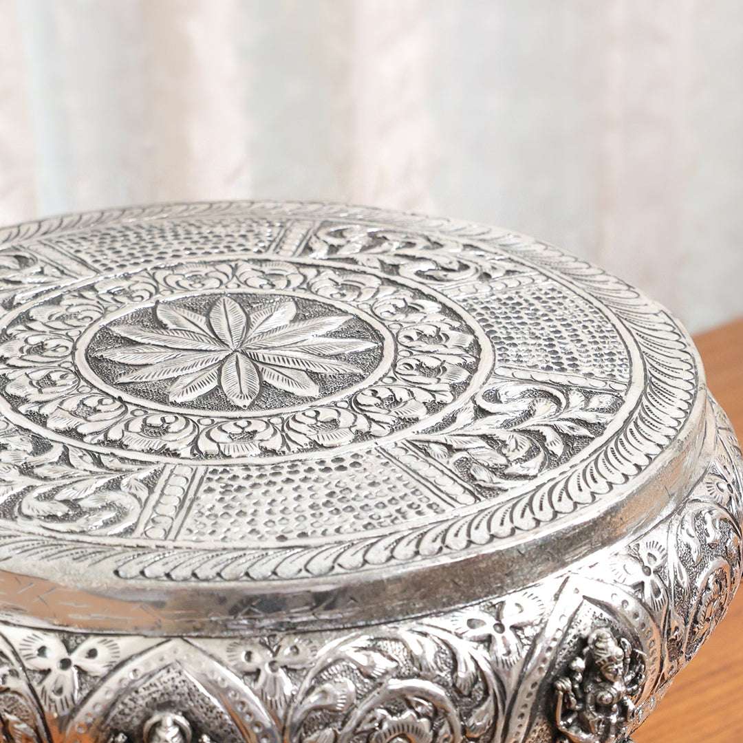 Brass Silver Plated Ashtalakshmi Chowki With Elephant Pillars (6.5 Inch) Vedansh Craft
