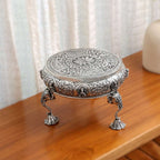 Brass Silver Plated Ashtalakshmi Chowki With Elephant Pillars (6.5 Inch) Vedansh Craft