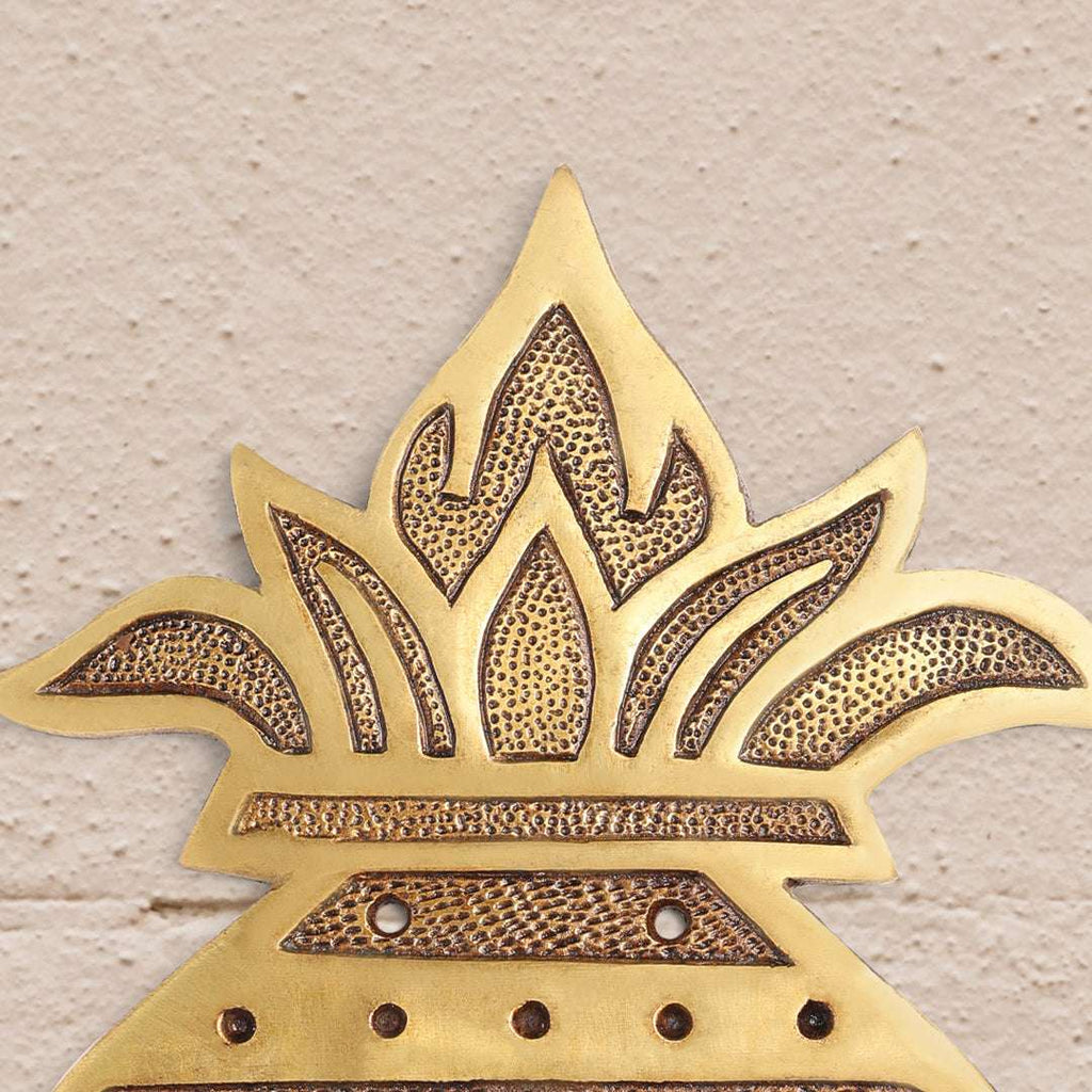 Brass Handcrafted  Hanging Kalash Wall Plaque with Om, Swastik & Lord Ganesha Motif (8 Inch) Vedansh Craft