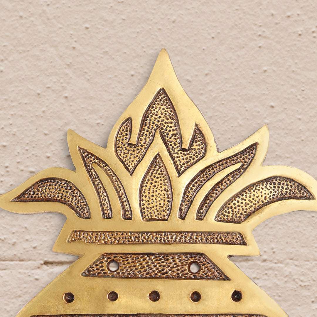 Brass Handcrafted  Hanging Kalash Wall Plaque with Om, Swastik & Lord Ganesha Motif (8 Inch) Vedansh Craft