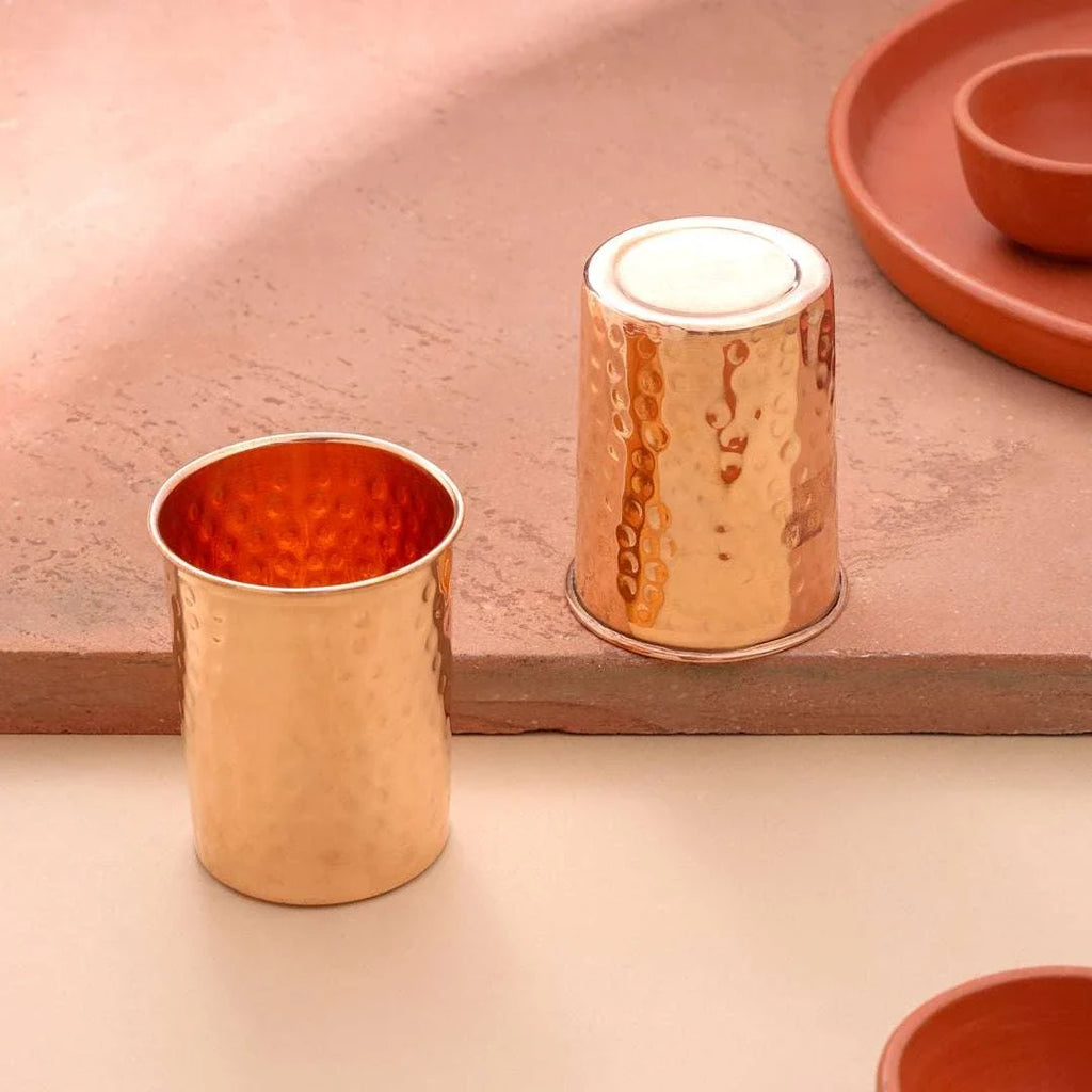 Copper Hammered Glass Pair (4 Inch) Vedansh Craft