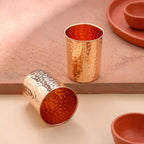 Copper Hammered Glass Pair (4 Inch) Vedansh Craft