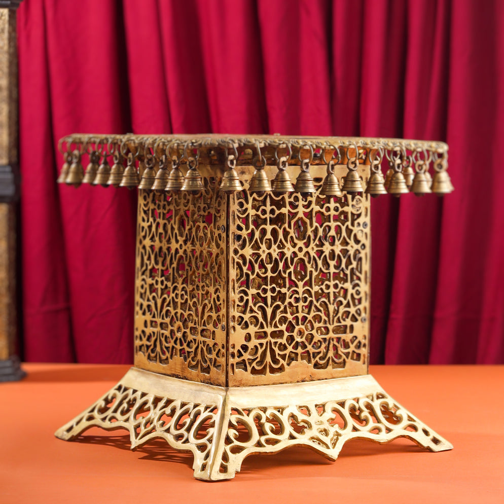 Brass Stool With Forty Hanging Bells (15.5 Inch) Vedansh Craft