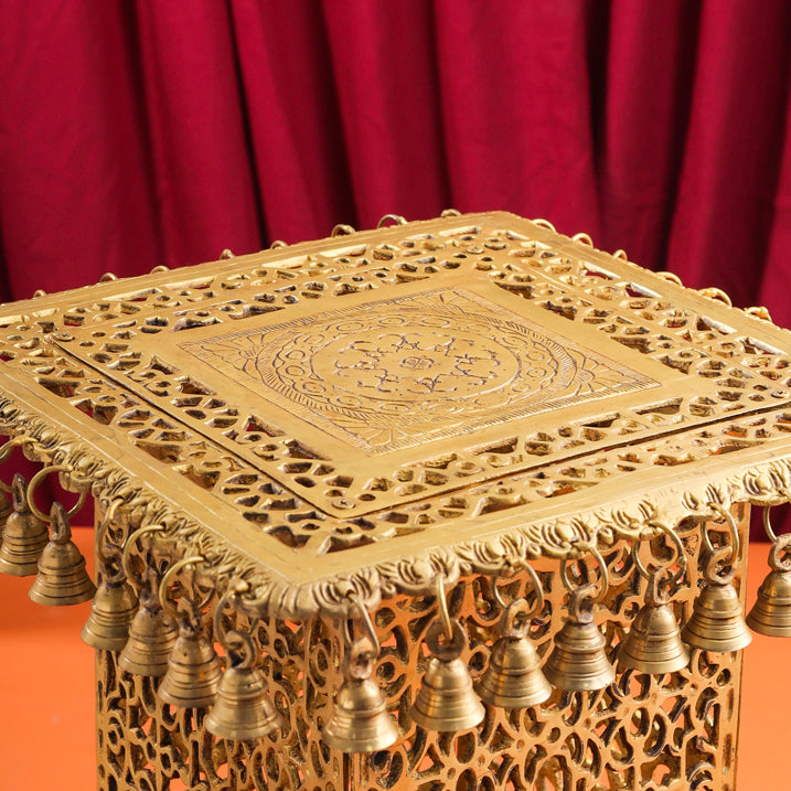 Brass Stool With Forty Hanging Bells (15.5 Inch) Vedansh Craft