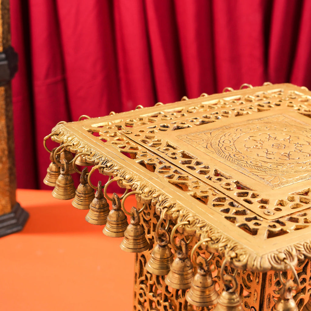Brass Stool With Forty Hanging Bells (15.5 Inch) Vedansh Craft