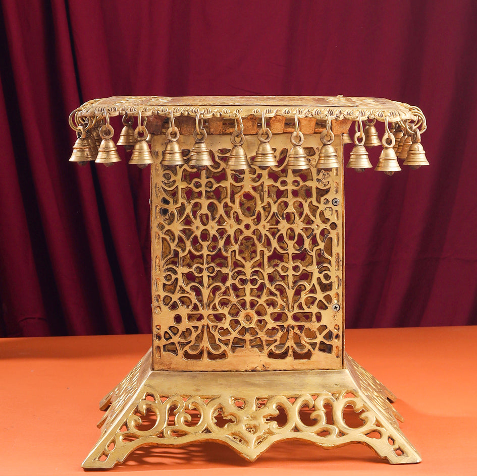 Brass Stool With Forty Hanging Bells (15.5 Inch) Vedansh Craft