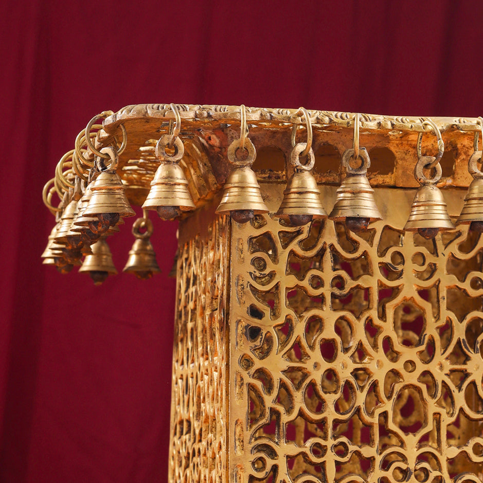 Brass Stool With Forty Hanging Bells (15.5 Inch) Vedansh Craft