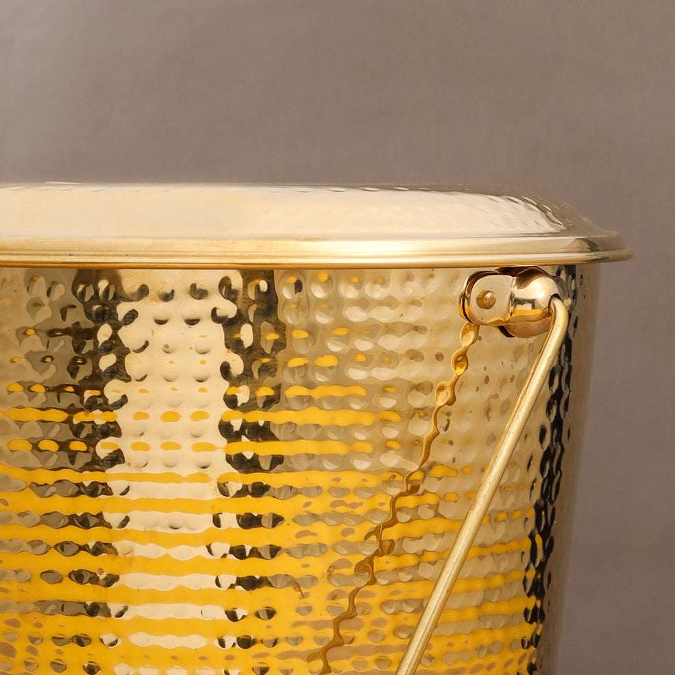 Brass Hammered Water Bucket with Lid Vedansh Craft