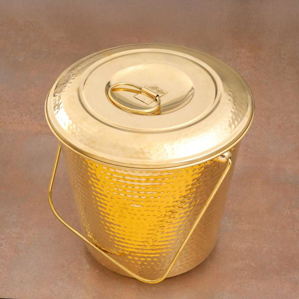 Brass Hammered Water Bucket with Lid Vedansh Craft