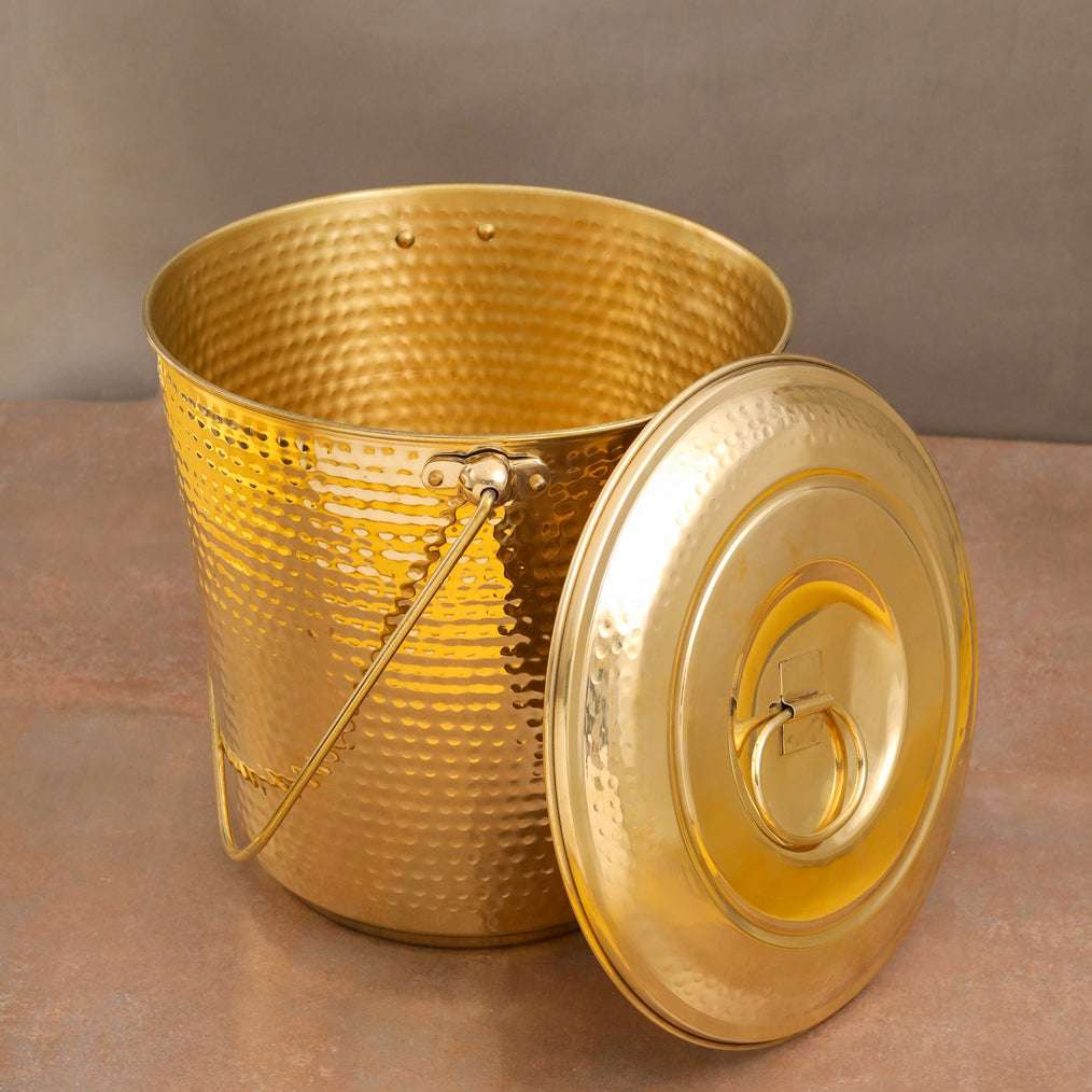 Brass Hammered Water Bucket with Lid Vedansh Craft