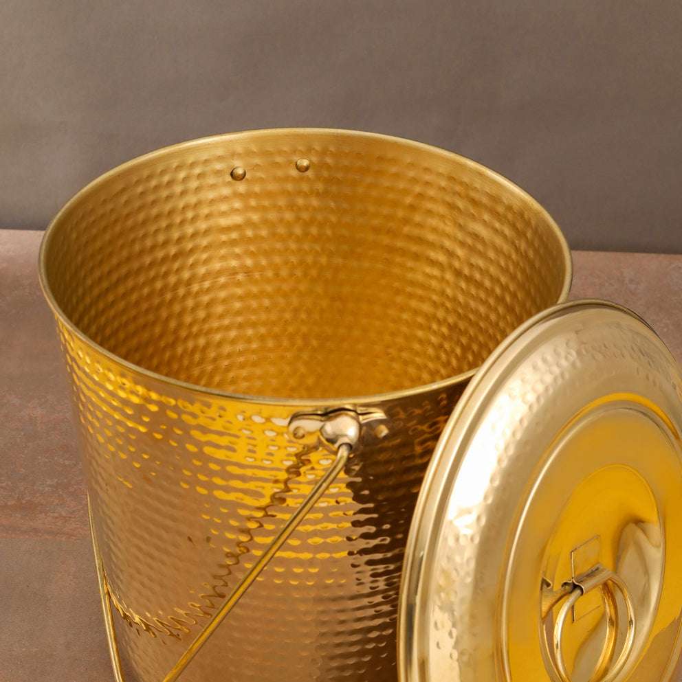 Brass Hammered Water Bucket with Lid Vedansh Craft