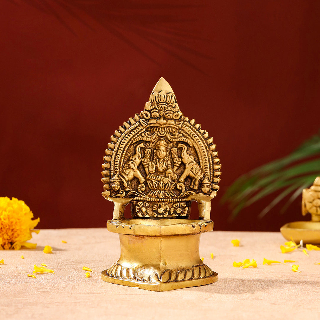 Brass Gaja Lakshmi Diya (5.1 Inch) Vedansh Craft