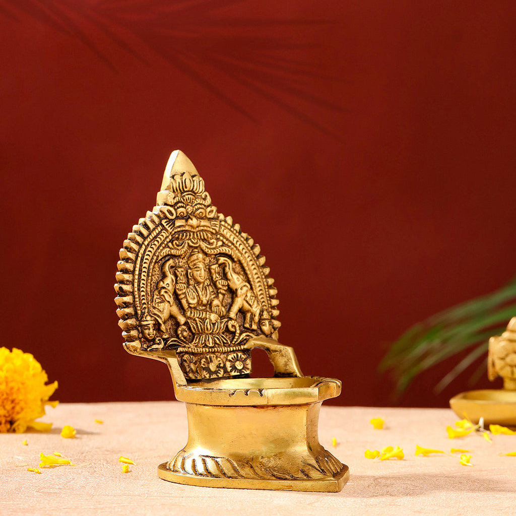 Brass Gaja Lakshmi Diya (5.1 Inch) Vedansh Craft