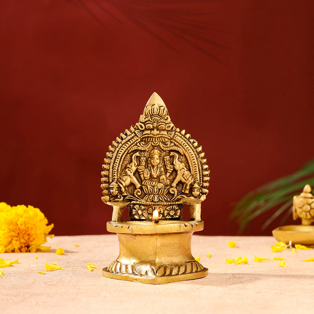 Brass Gaja Lakshmi Diya (5.1 Inch) Vedansh Craft