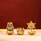 Brass Shankh Chakra Namah, Star Vel & Owl Diya Vedansh Craft