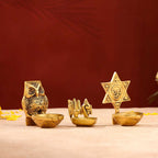 Brass Shankh Chakra Namah, Star Vel & Owl Diya Vedansh Craft