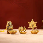 Brass Shankh Chakra Namah, Star Vel & Owl Diya Vedansh Craft