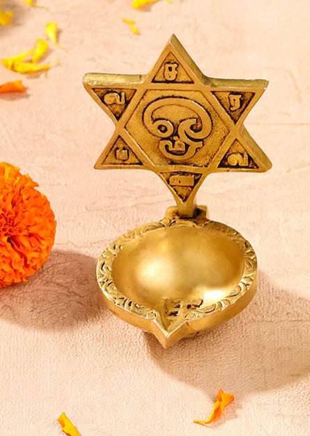Brass Shankh Chakra Namah, Star Vel & Owl Diya Vedansh Craft
