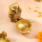 Brass Shankh Chakra Namah, Star Vel & Owl Diya Vedansh Craft