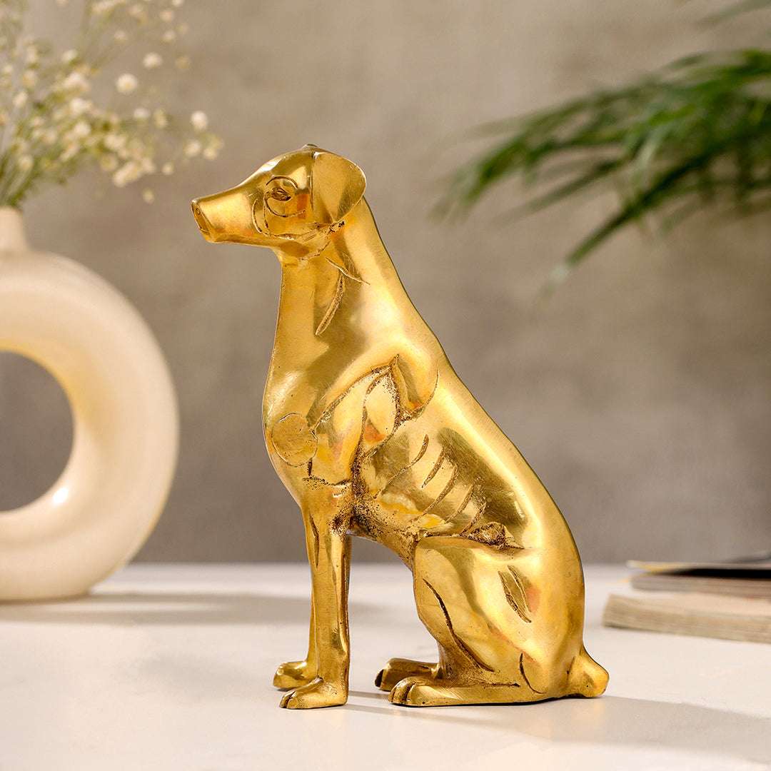 Brass Dog Sitting Statue (7.2 INCH) Vedansh Craft