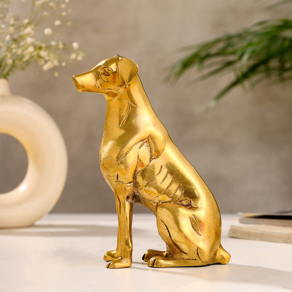 Brass Dog Sitting Statue (7.2 INCH) Vedansh Craft