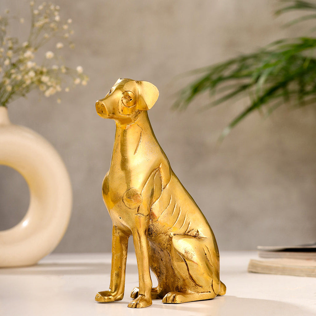 Brass Dog Sitting Statue (7.2 INCH) Vedansh Craft